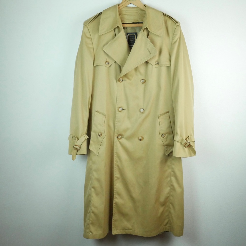 Christian Dior Vintage Trench Coat Tan NO BELT Wool Zip Out Liner 40L Gleneagles